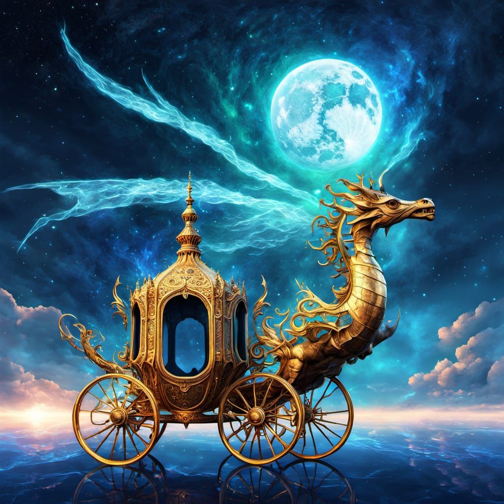 Cosmic Leviathan Carries Golden Palace in Digital Art