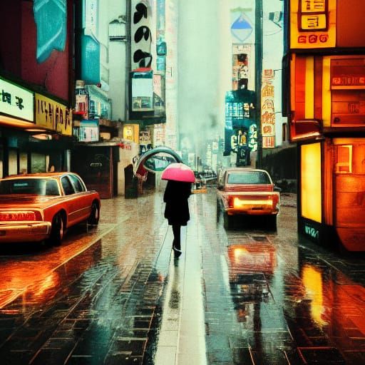 Retro Futurism: 80s Japanese Cityscape with Neon Reflections