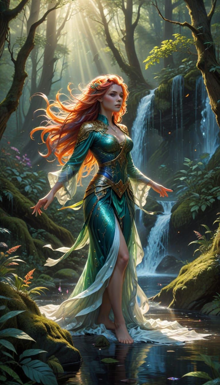 Majestic Half-Woman Half-Lion Hybrid in Elegant Martial Arts...