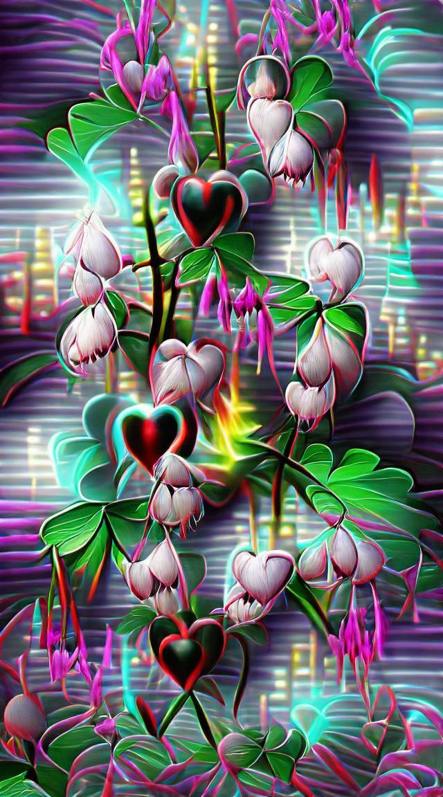 Neon Art Deco Bleeding Hearts in 8K