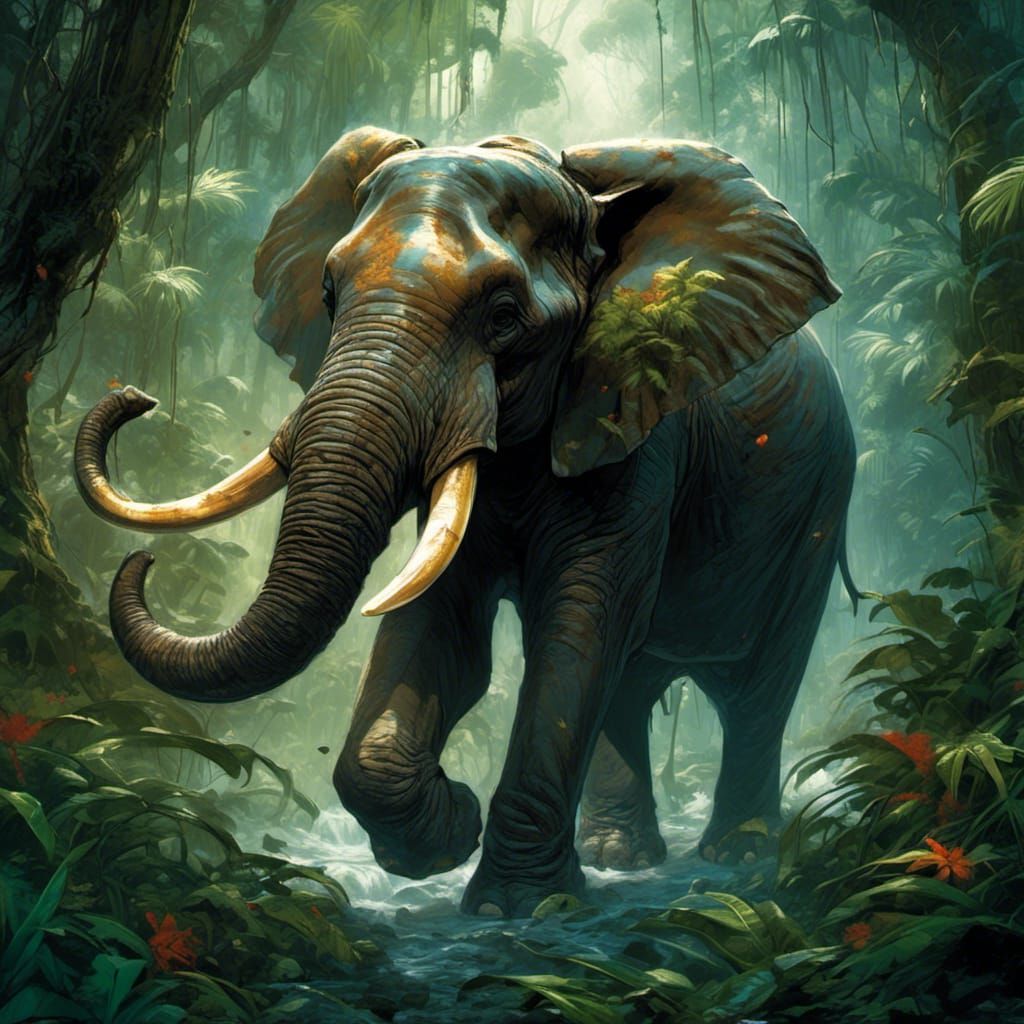 War Elephant in Jungle, Comic Book Art
