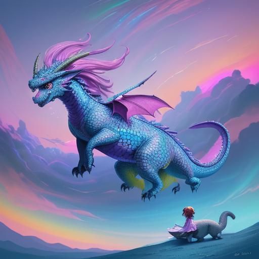 Girl, Dog, and Dragon-Bubble in Candy Land