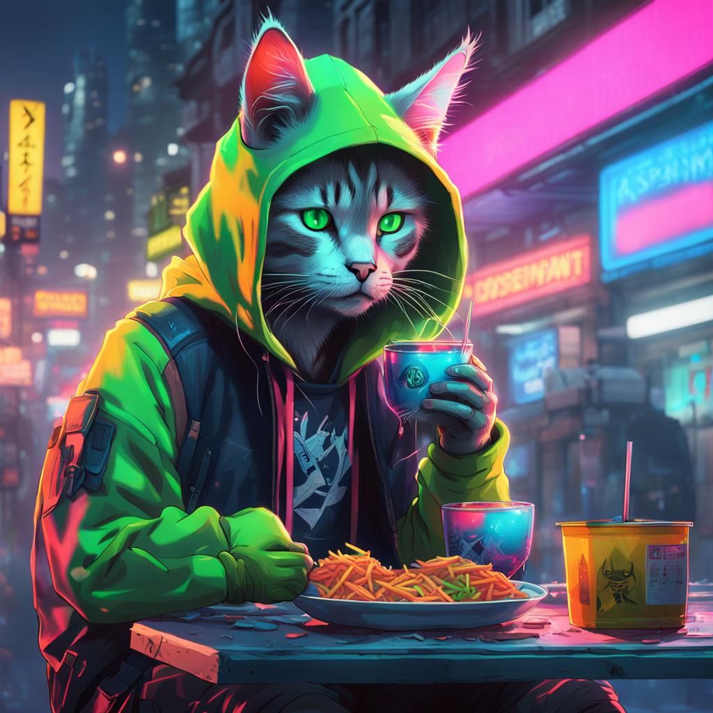 Cyberpunk Cat in France: 3D Anime Art