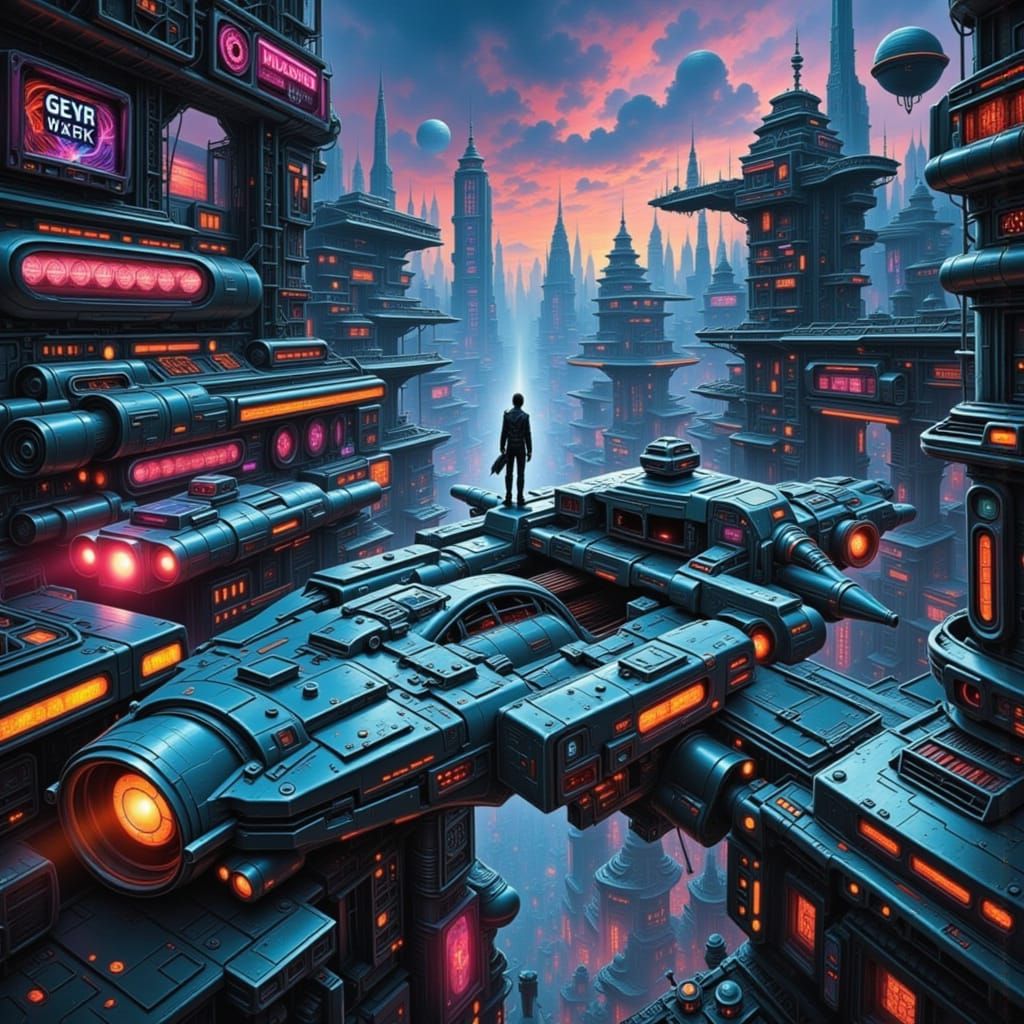 Futuristic Alien Cityscape with Flying Vehicles