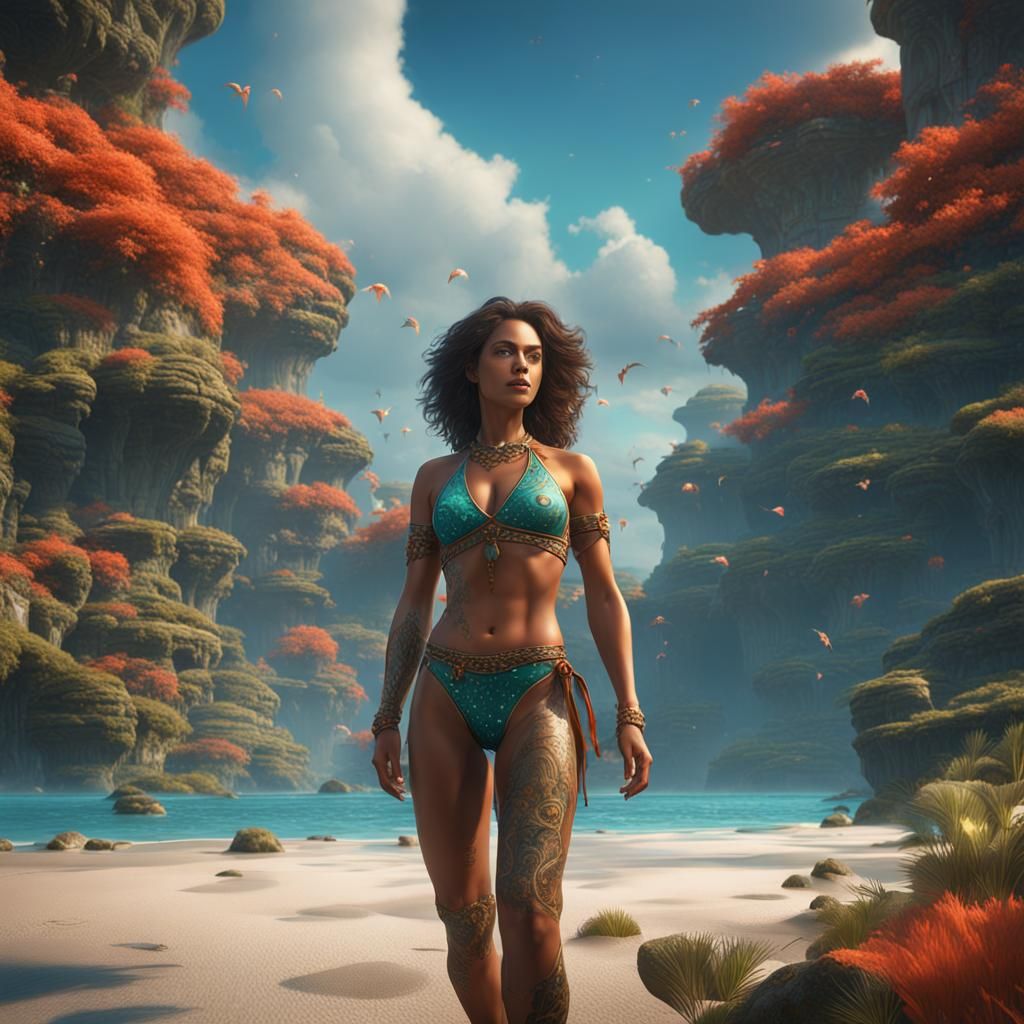 Beautiful Woman in Bikini: Detailed Matte Painting