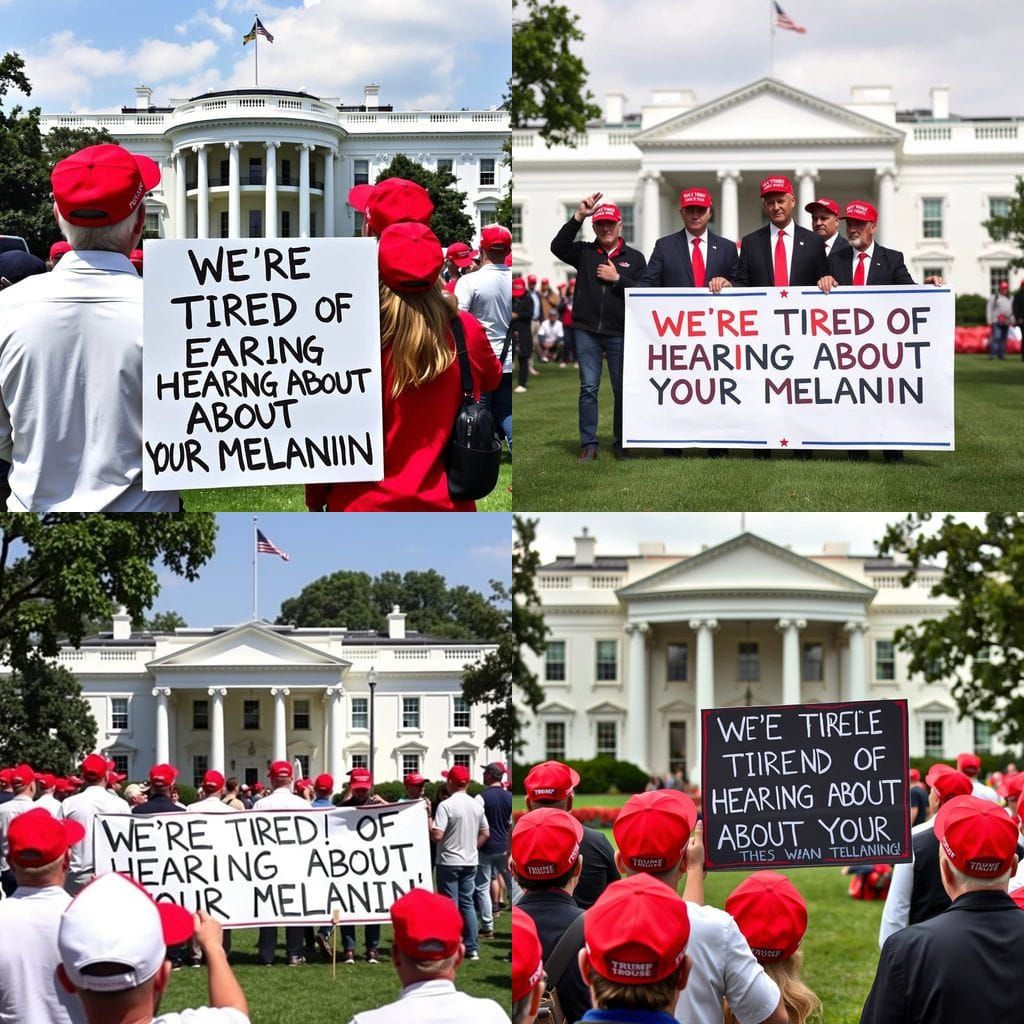 Red-Hatted Protesters Hold Sign on White House Lawn