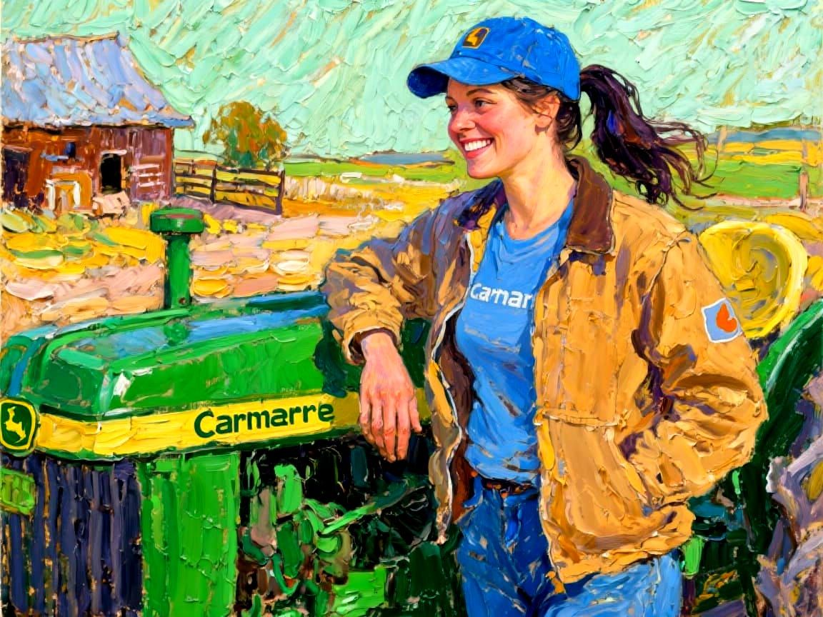 Smiling Woman on Farm in Impasto Oil Portrait