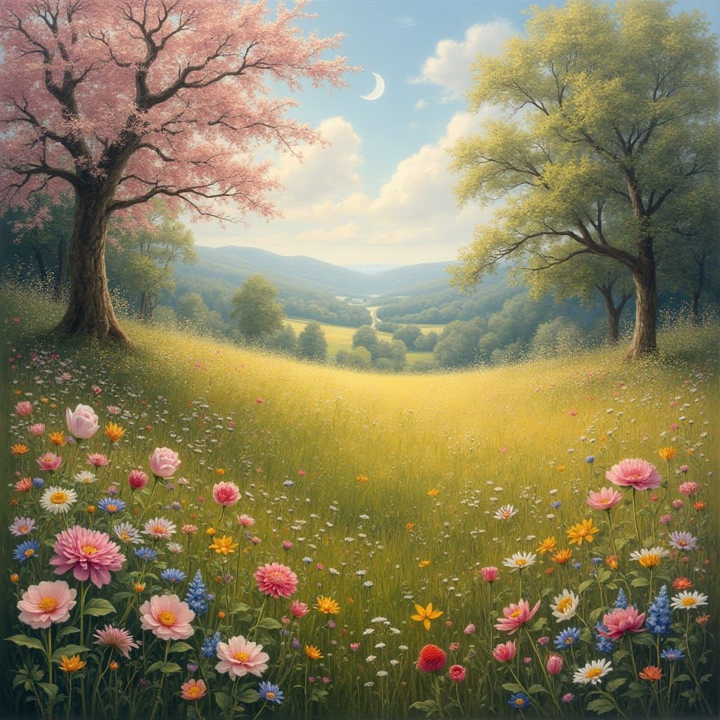 Pastel Meadow Landscape in the Style of Masters