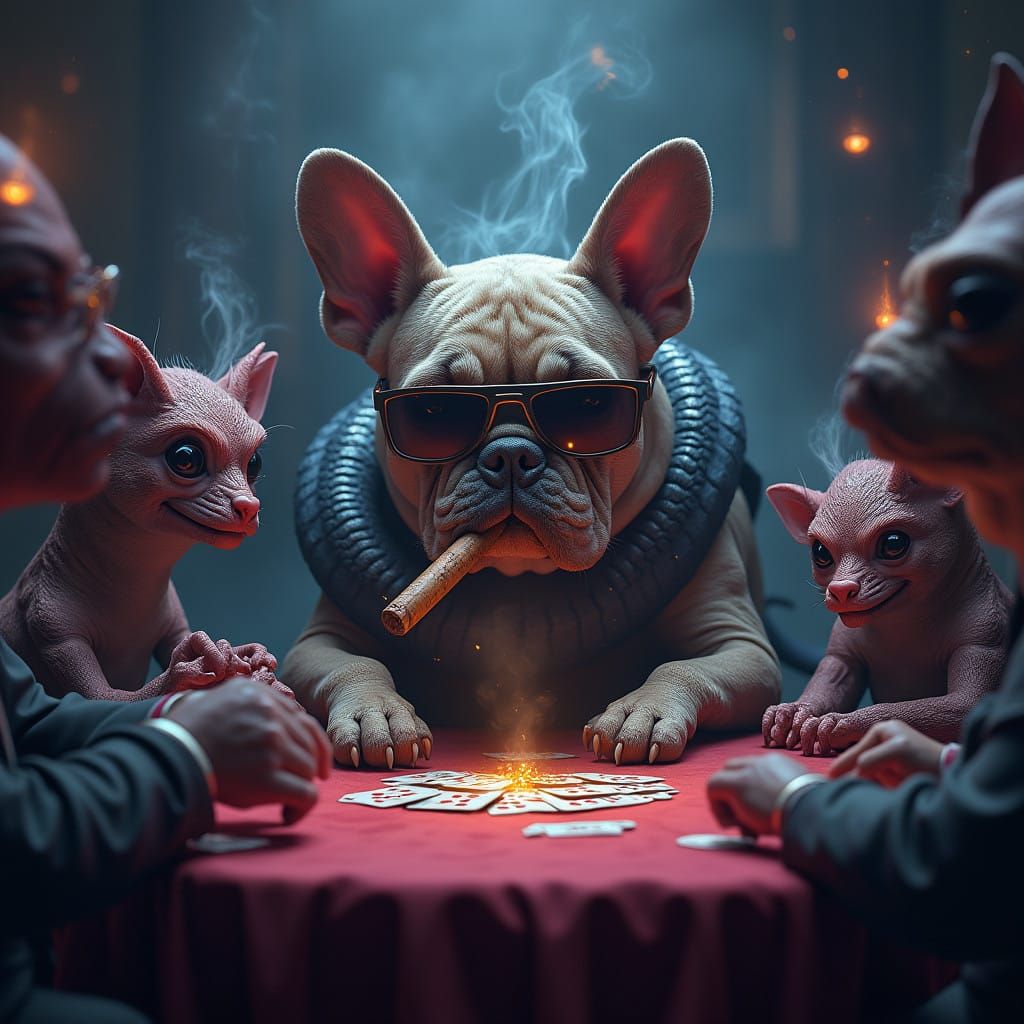 Mystical Poker Night with Serpentine French Bulldog in Whims...