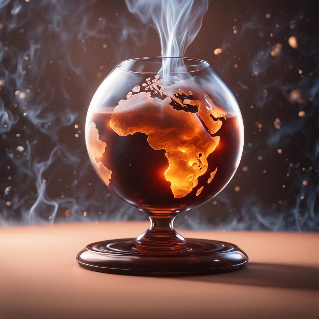 Earth Globe Steaming in Brandy Glass