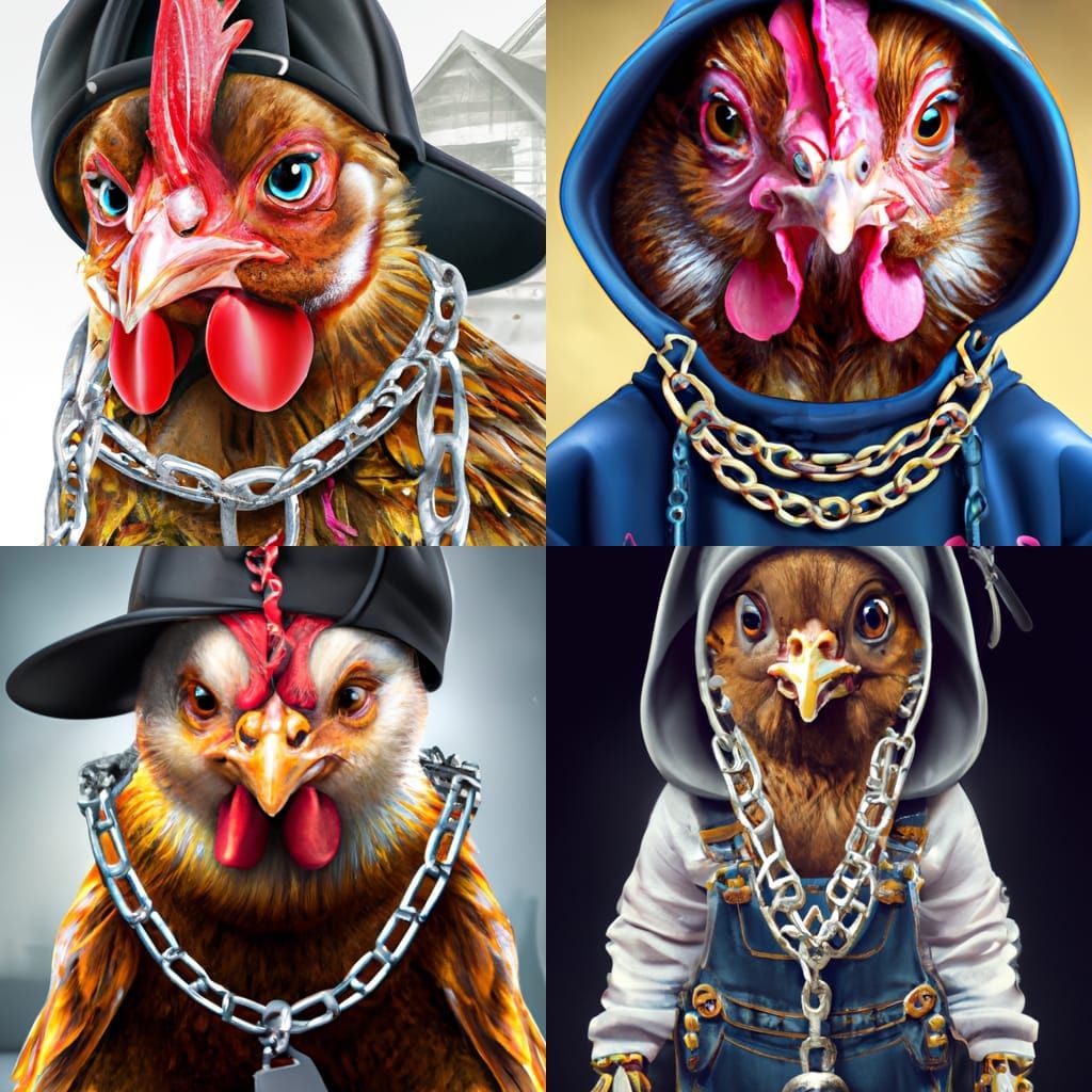 Charming Chicken Portrait with Cap and Chain