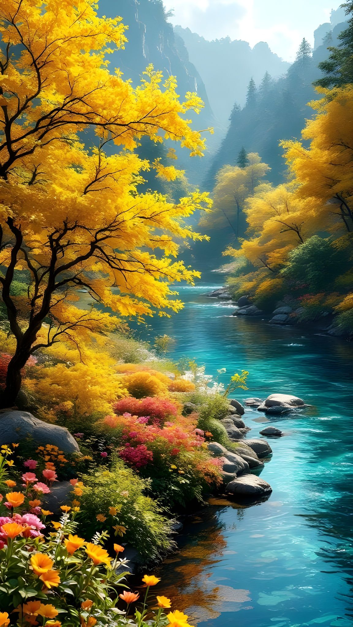 Photorealistic Landscape with Yellow Flowers in 8K