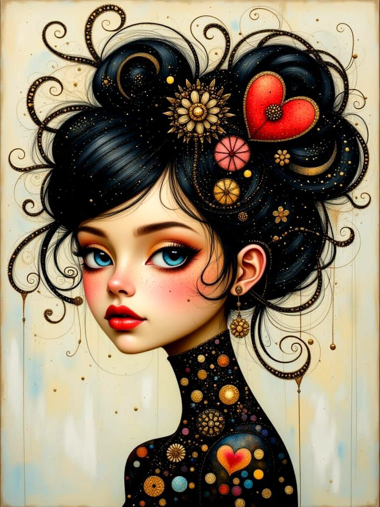 Elegant Punk Woman Portrait in Oil Paint