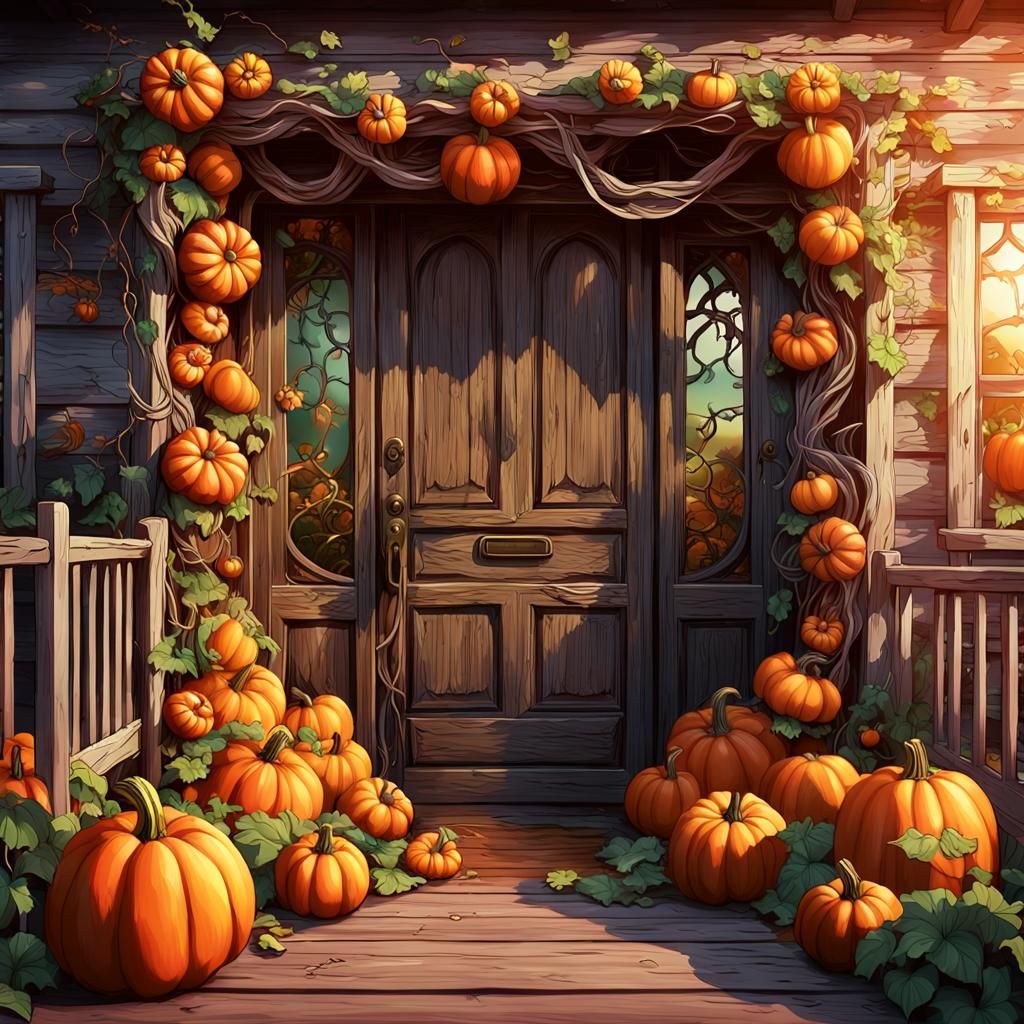 Autumn Porch Tangled in Vines: Lo-fi Anime Art