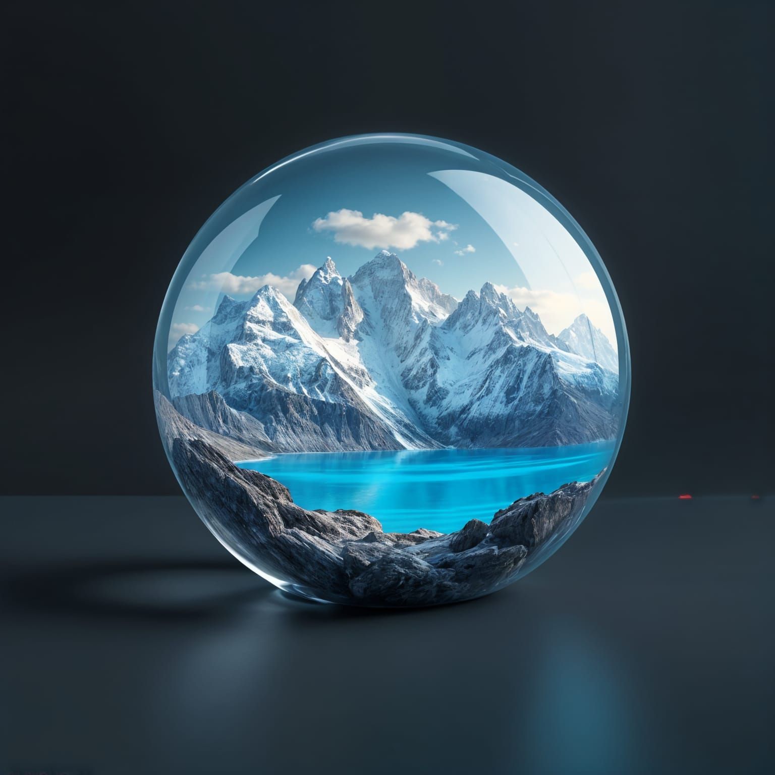 Mystical Snowy Mountains in Glass Orb
