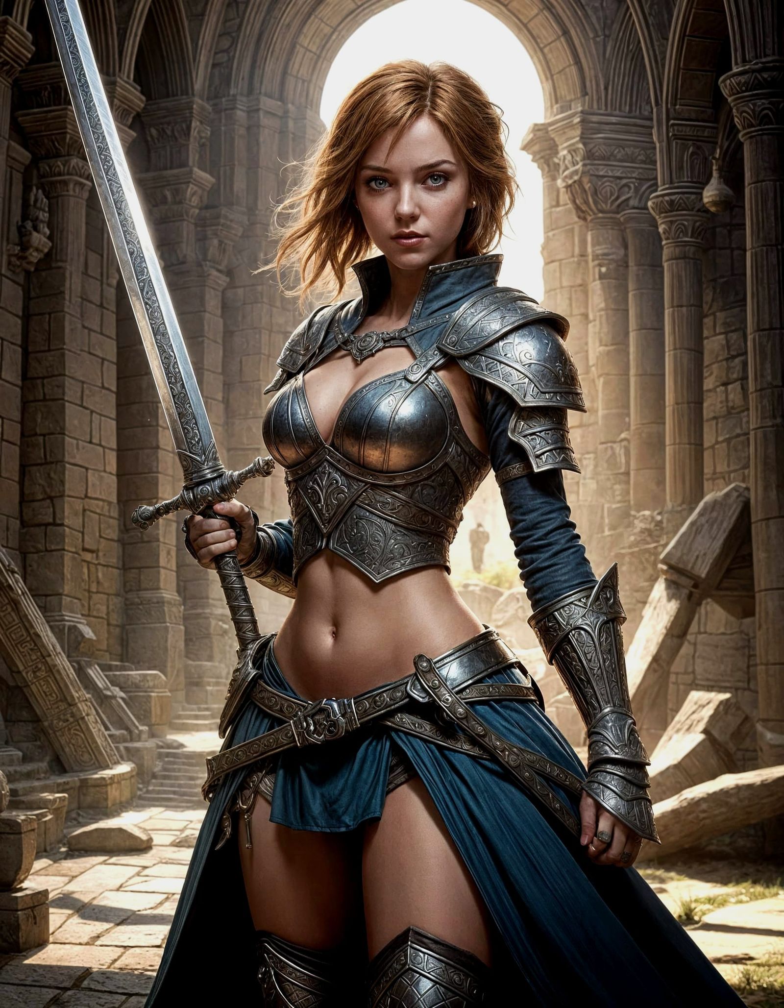 Medieval Warrior Maiden in Vibrant Battle Art