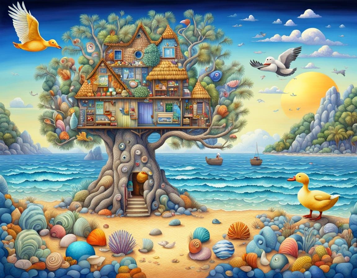 Yeti's Beach Holiday with Duck, Aquarelle Style