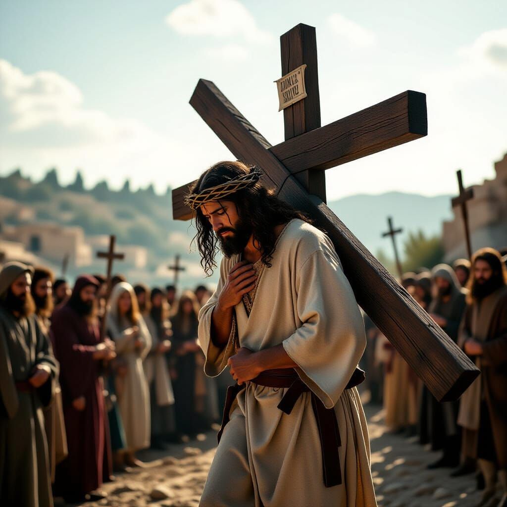 Jesus Christ Carries Cross to Calvary