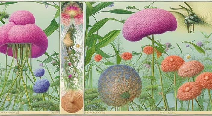 Rotating Sphere Trapped in Floral Mycelium Network