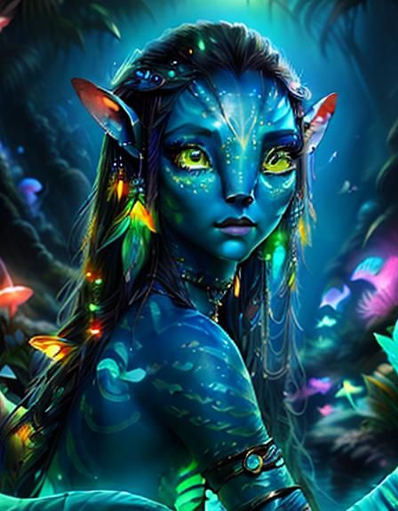 Bioluminescent Neytiri Na'vi Portrait with Pandora's Box