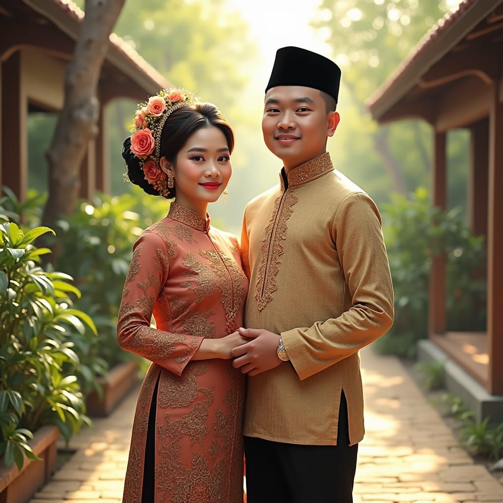 Malay Couple in Traditional Attire, Vibrant Colors