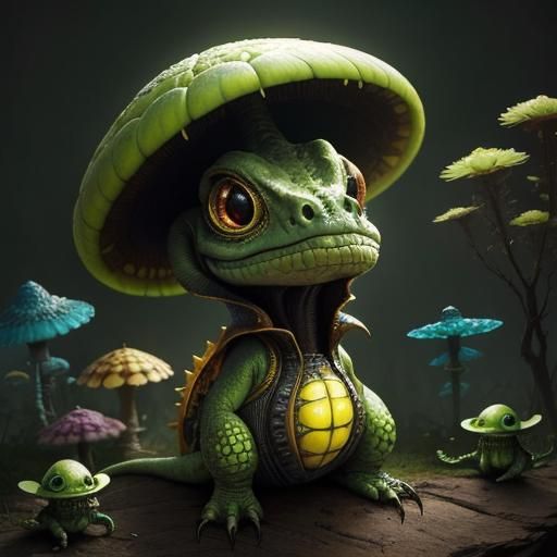 Cute Reptile Alien Wizard in Digital Circlism