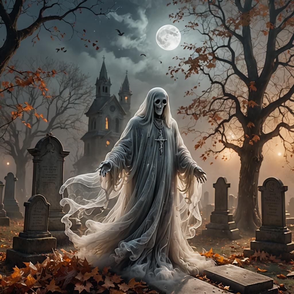 Ethereal Ghost in Graveyard with Autumn Colors