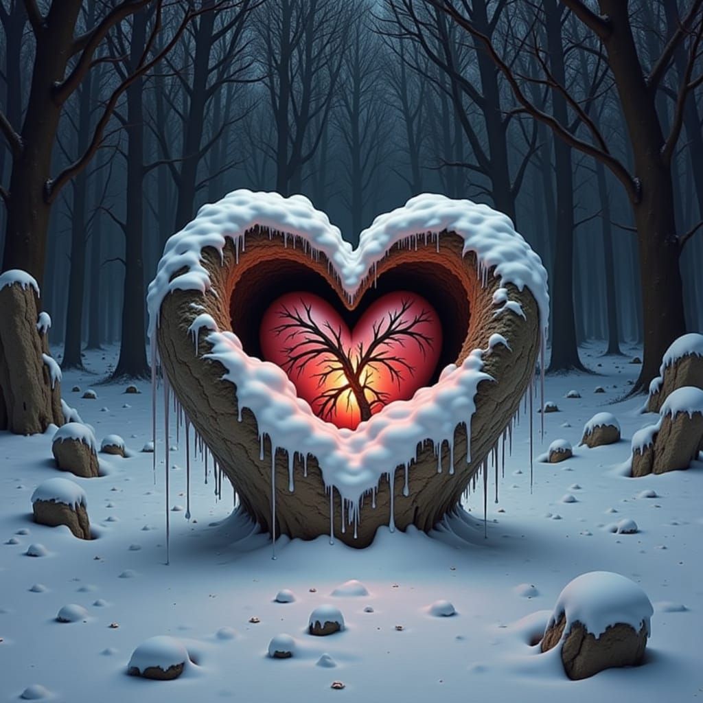 Melancholy Figure in Crumbling Tomb Heart, Beksiński Style