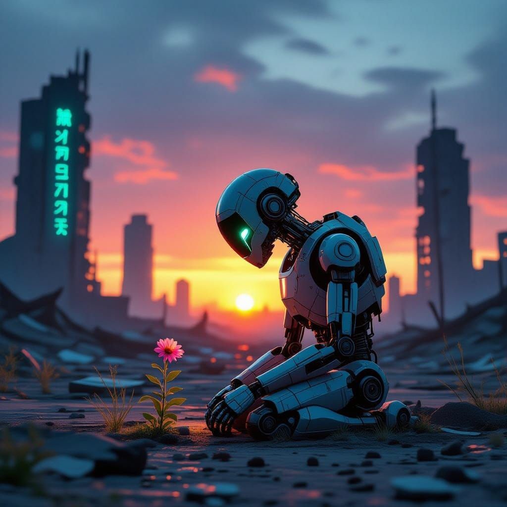 A lone Robot Contemplates Life in a Futuristic Post-Apocalyp...