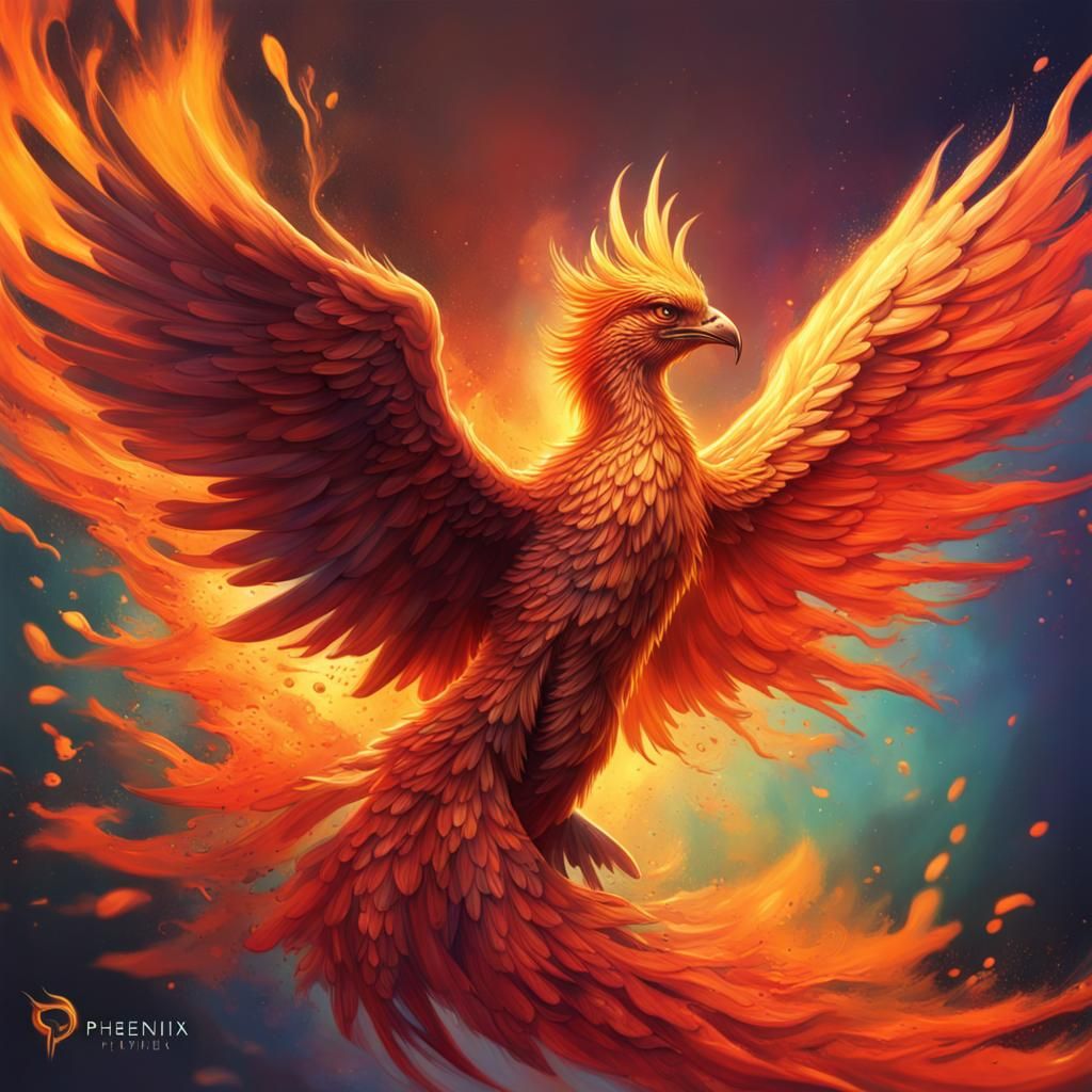 Hyperrealistic Phoenix Splash Art: Detailed Bird in Flight