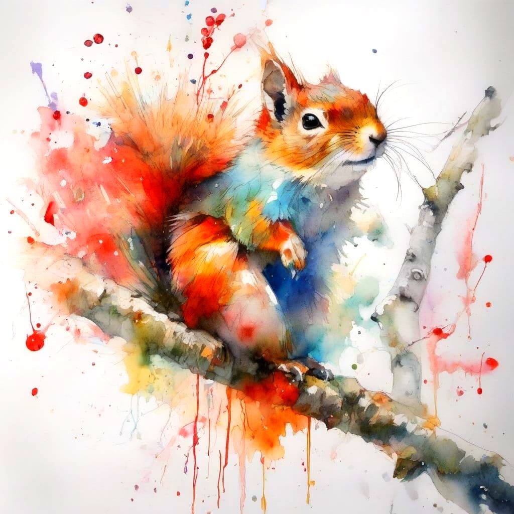 Vibrant Fantasy Squirrel in Winter Wonderland