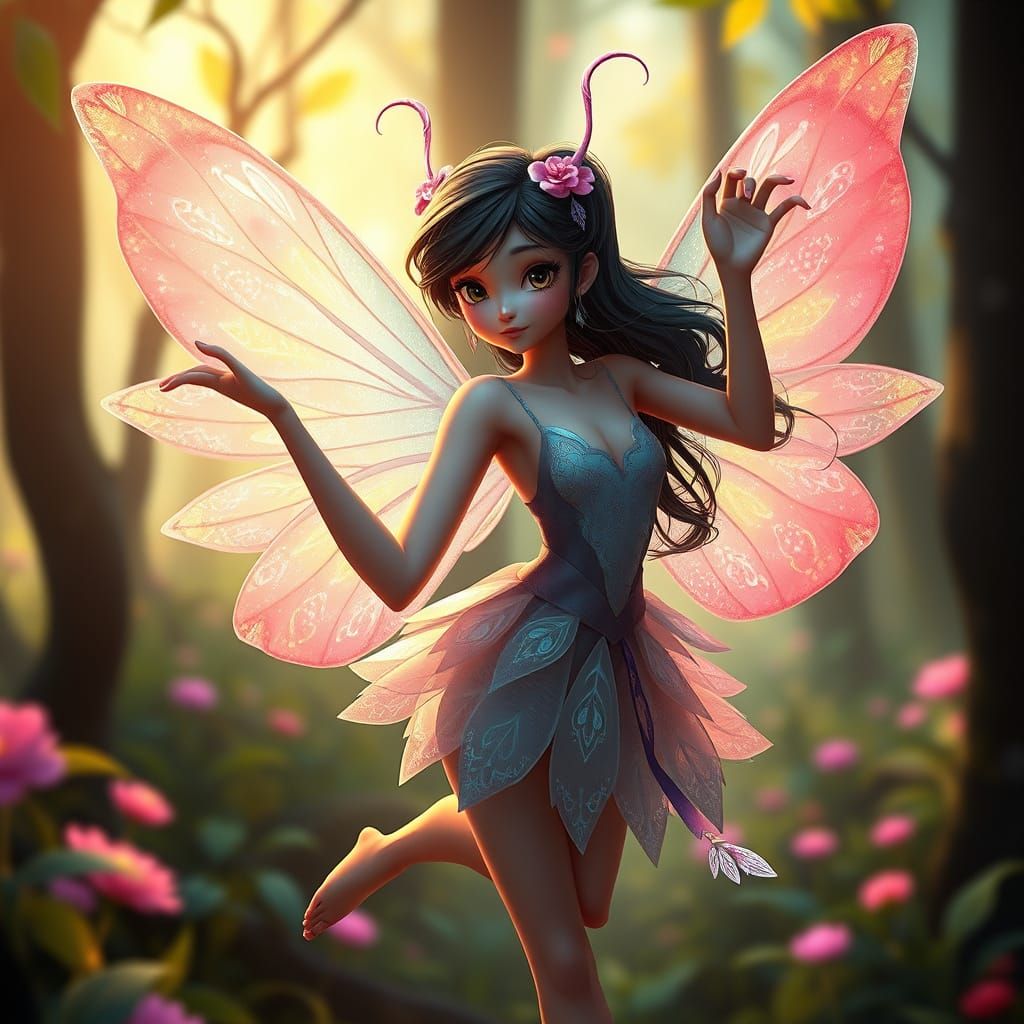 Dancing Fairy in Whimsical Forest, Digital Art