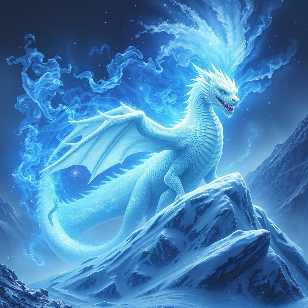 Ethereal Winter Dragon Unleashes Celestial Flames
