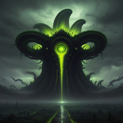 Hyperrealistic Colossal Titan Arum Monster in Toxic Vortex