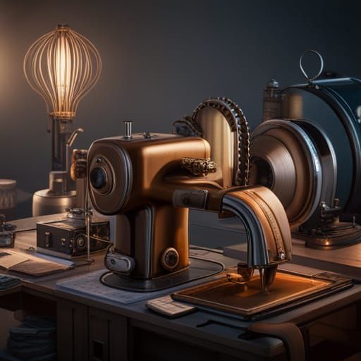 Futuristic Chicken Sewing Machine: Detailed Concept Art