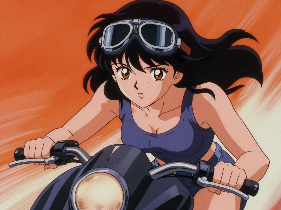 Retro Anime Woman Rides Flying Speeder