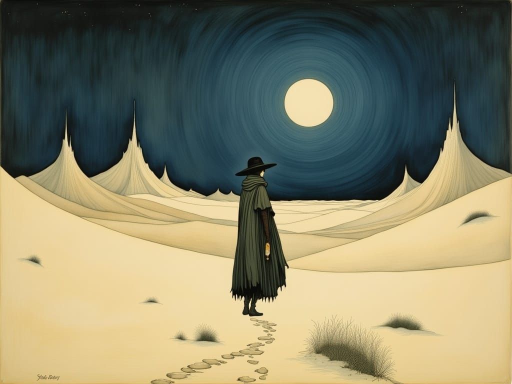 Surreal Desert Wanderer Lost in Endless Dunes