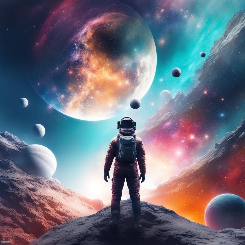 Surreal Space Landscape Double Exposure