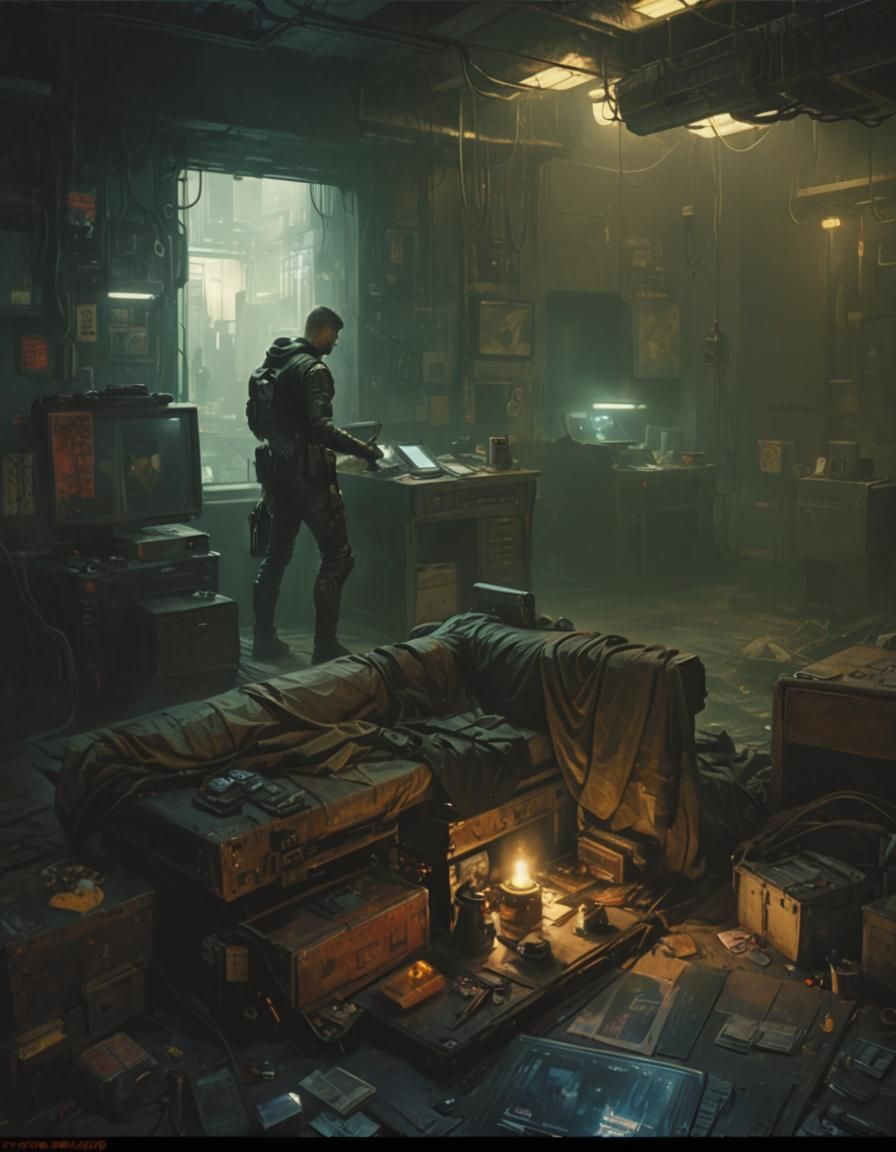 Cyberpunk War Room in Blade Runner Style