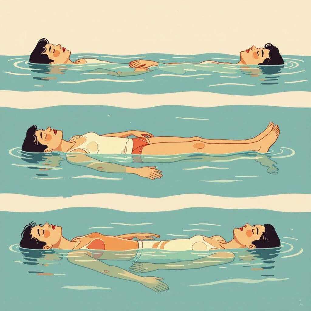 Five Stages of Drowning Illustrated in Soft Pastel Style