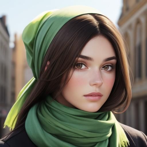 Brunette Beauty: Portrait with Elegant Hair Scarf