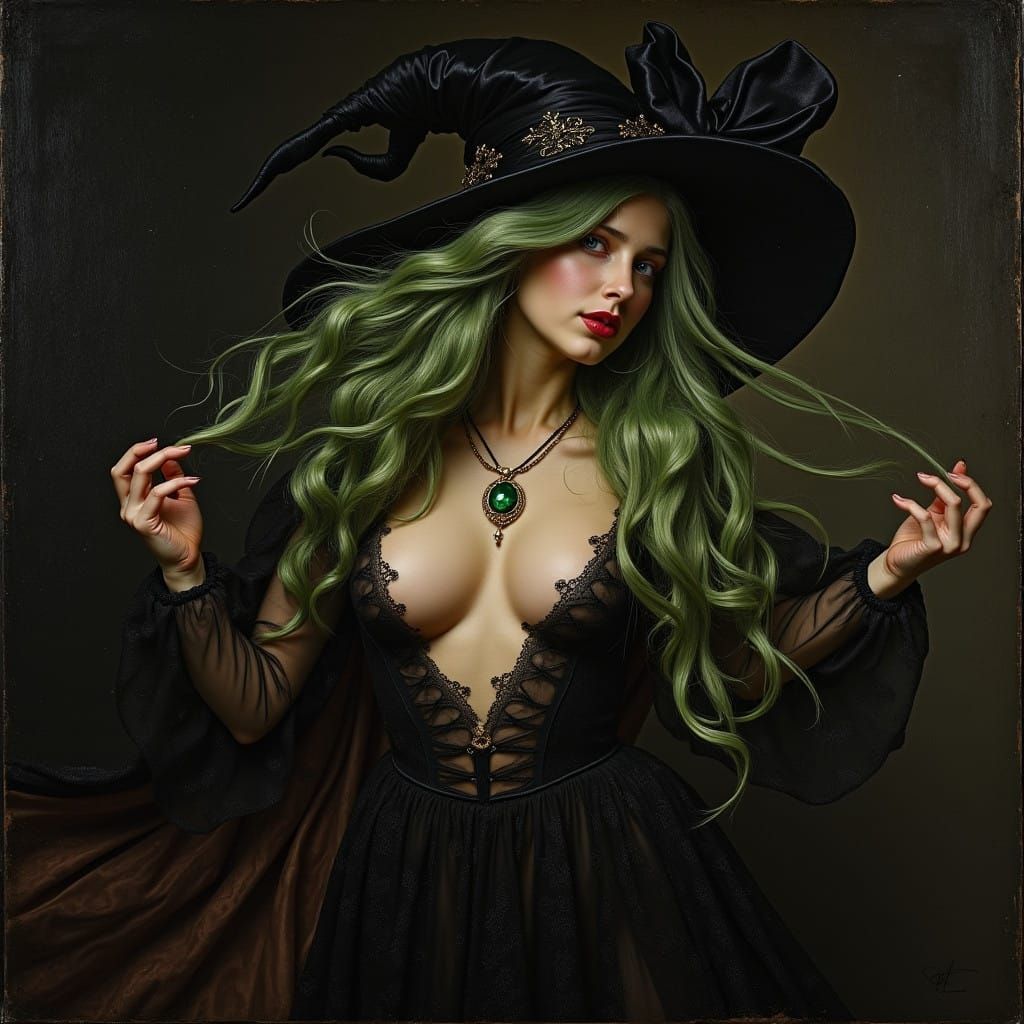 Ethereal Green-Haired Siren in Sultry Dance Pose