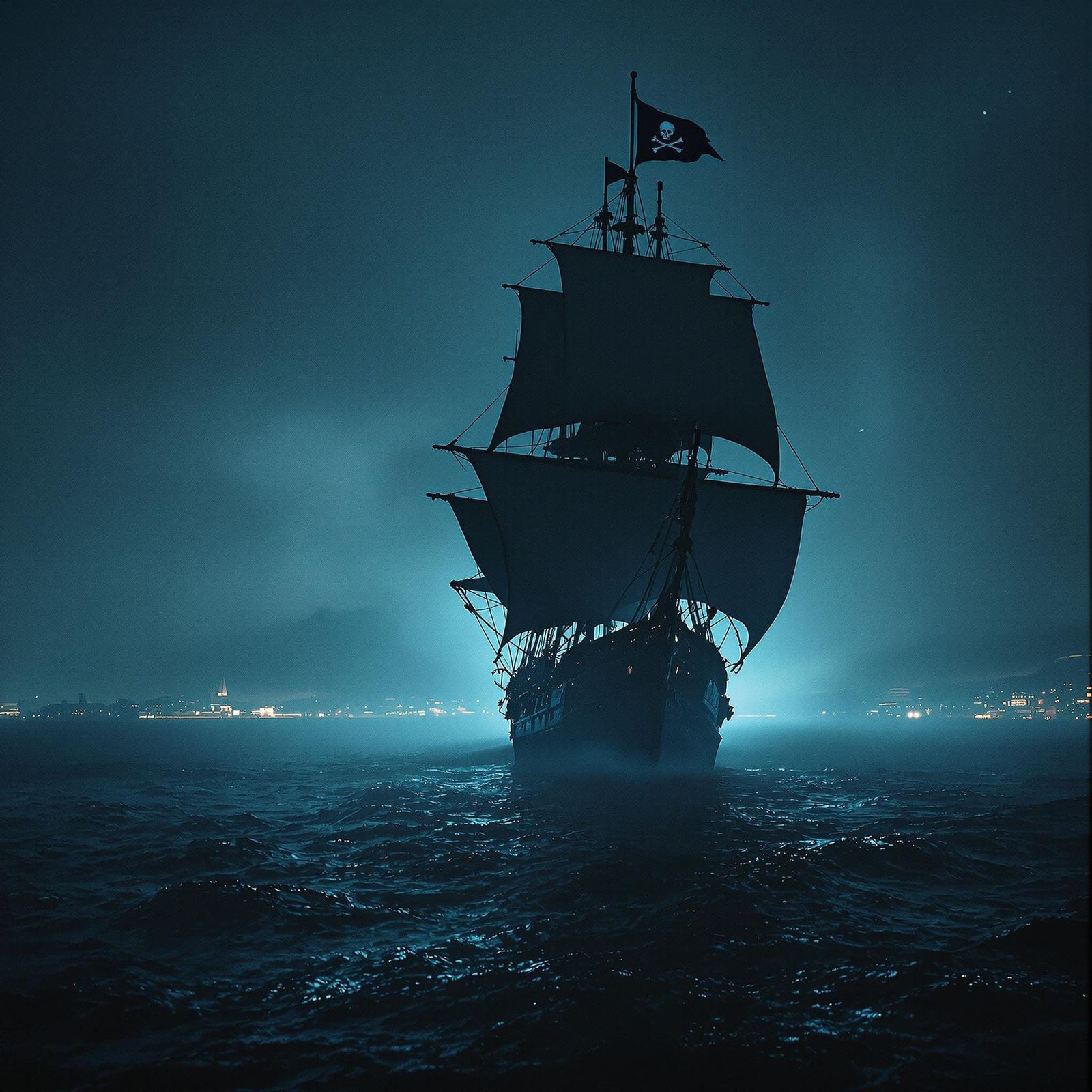 Galleon Ship at Night in Cinematic Lighting