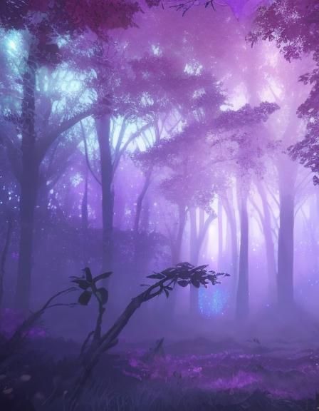 Magical ethereal purple forest with purple trees& fantasy vibes& magical vibes& ethereal vibes& realistic vibes& shimmer...