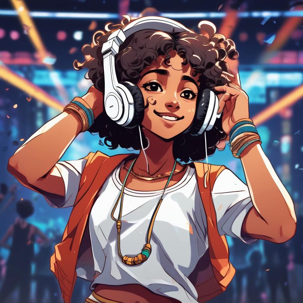 Indian Girl in Hip Hop Pose, Manga Art