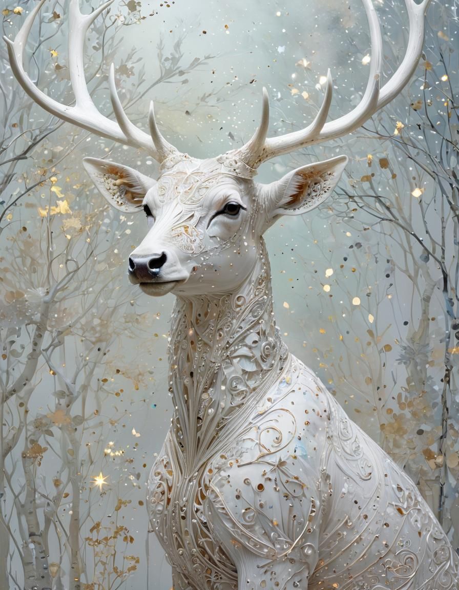 Stellar White Elk in Art Nouveau Style