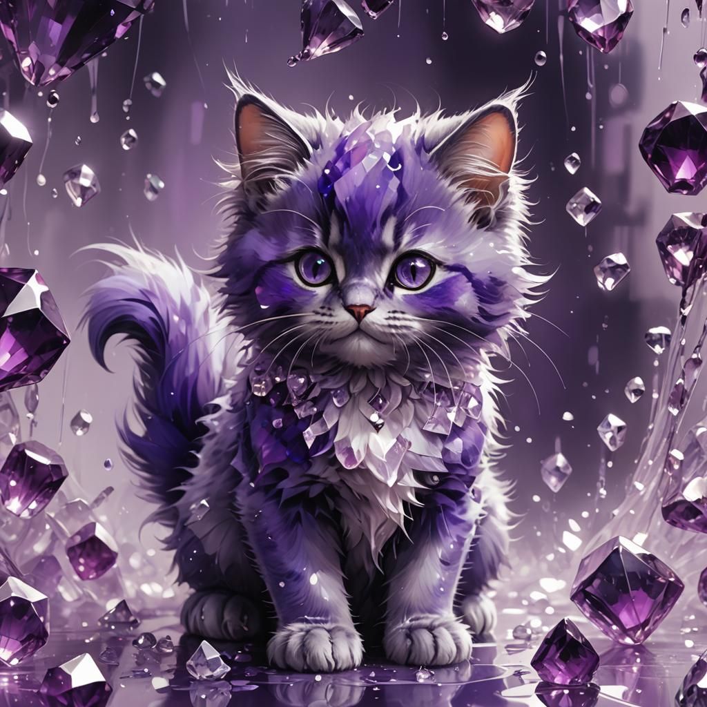 Whimsical Crystal Cat Portrait in Detailed Digital Art