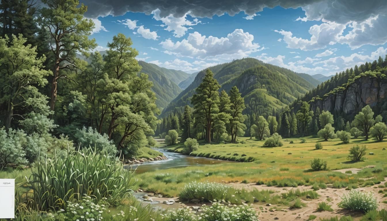 Surreal River Valley with Melting Trees