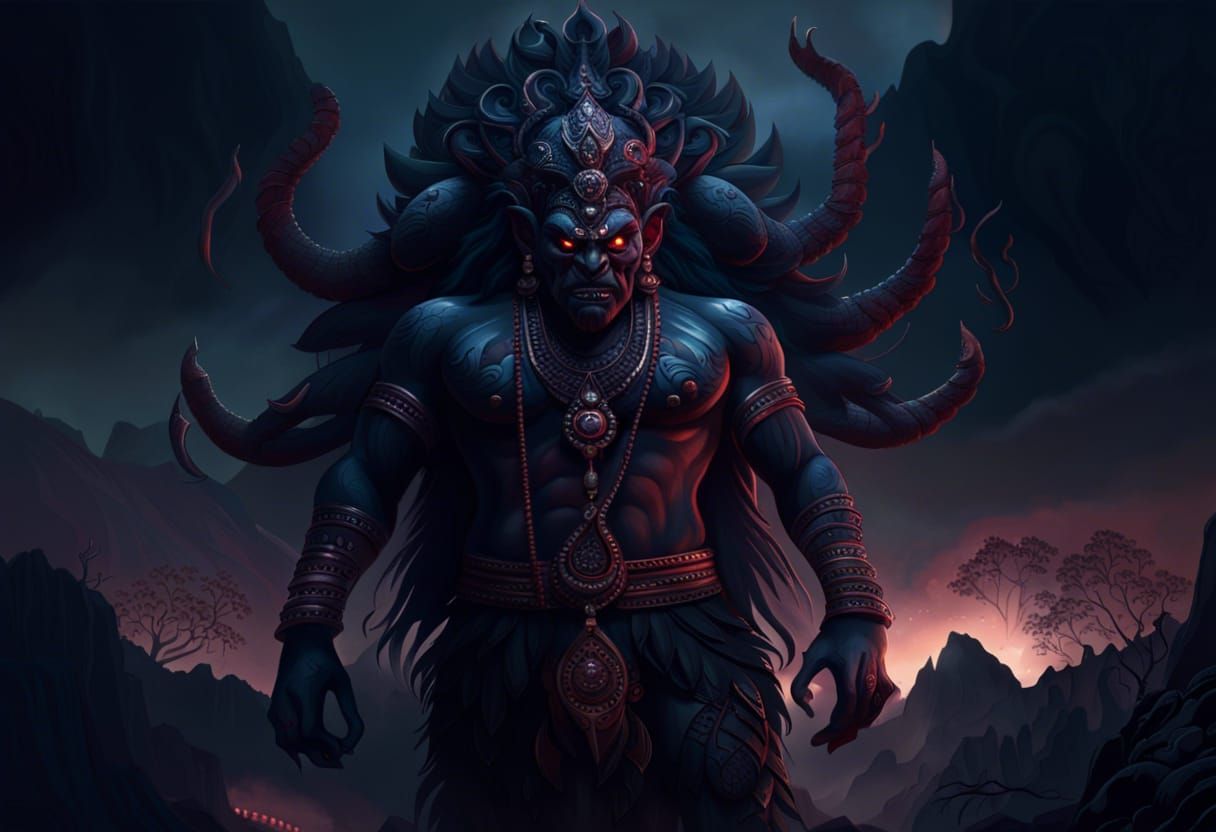 Epic Rakshasa: Intricate Digital Painting of Indian Demon