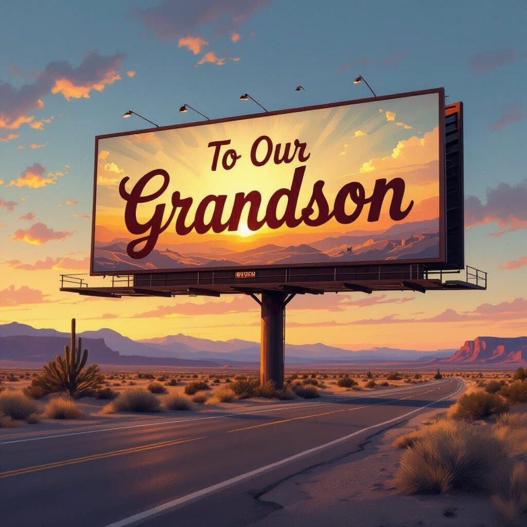 Route 66 Billboard at Dusk in Sentimental Realism